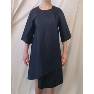 COS Womens Designer Navy Blue Asymmetrical Shirt Dress US 4 Cotton Minimalist